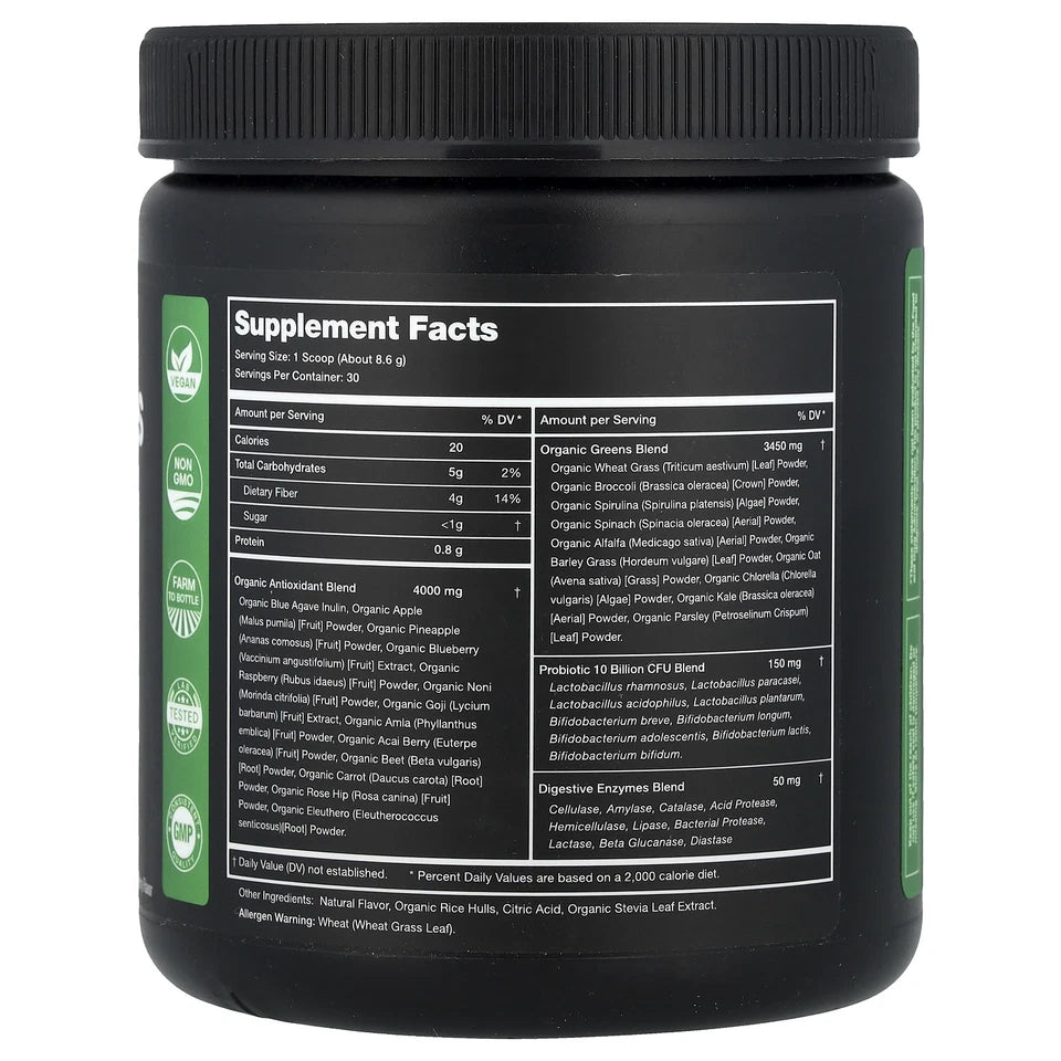 Super Greens With Superfoods, Probiotics & Enzymes, Natural Berry, 9.10 oz (258